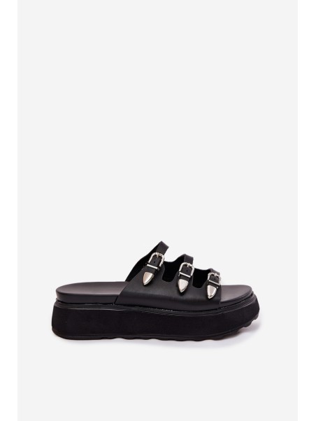 Women Platform Slippers With Straps Black Nimiotte