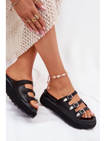 Women Platform Slippers With Straps Black Nimiotte