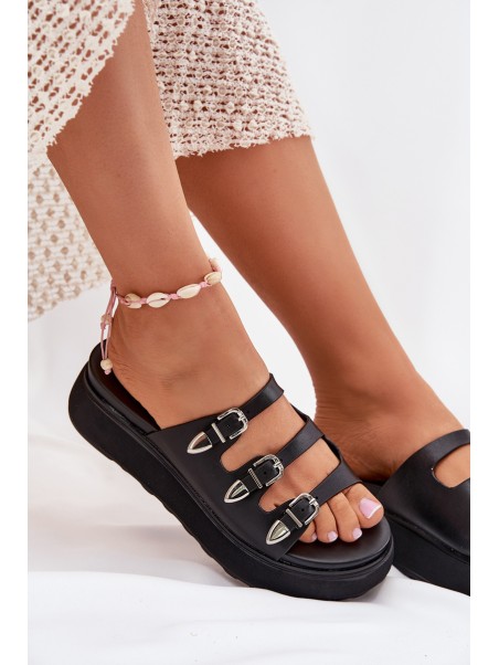 Women Platform Slippers With Straps Black Nimiotte