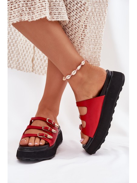 Ladies Platform Sandals With Straps Red Nimiotte