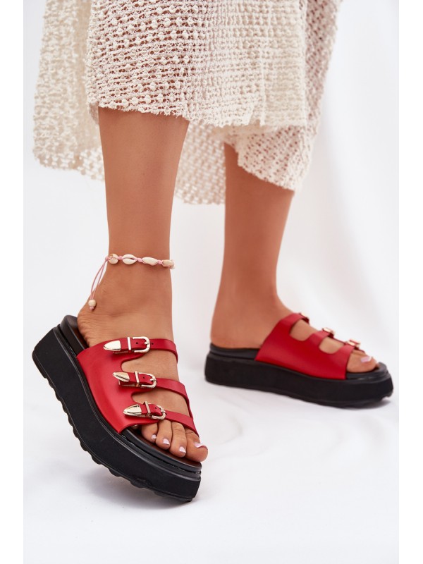 Ladies Platform Sandals With Straps Red Nimiotte