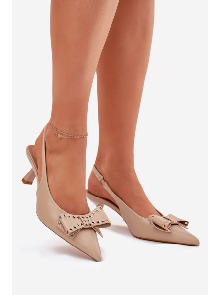 High Heel Shoes With Bow Beige Folesca