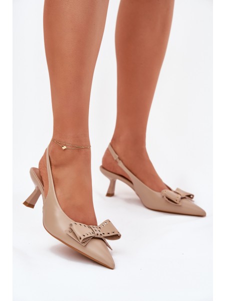 High Heel Shoes With Bow Beige Folesca