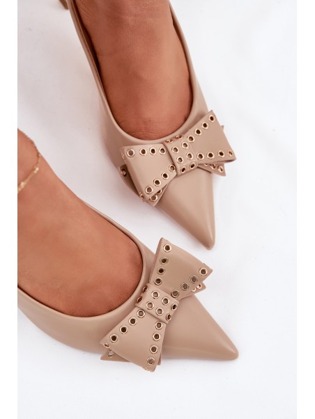 High Heel Shoes With Bow Beige Folesca