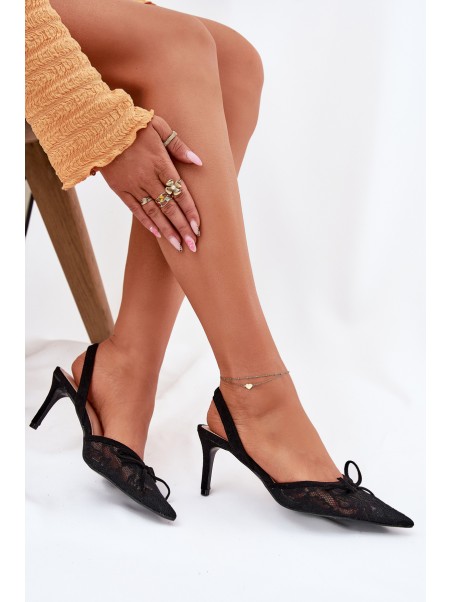 Lace Stiletto Heels With Open Back Black Annivirae