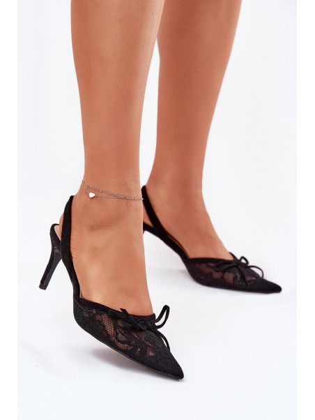 Lace Stiletto Heels With Open Back Black Annivirae
