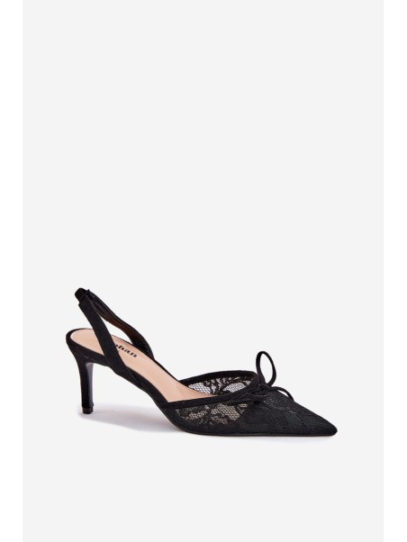 Lace Stiletto Heels With Open Back Black Annivirae