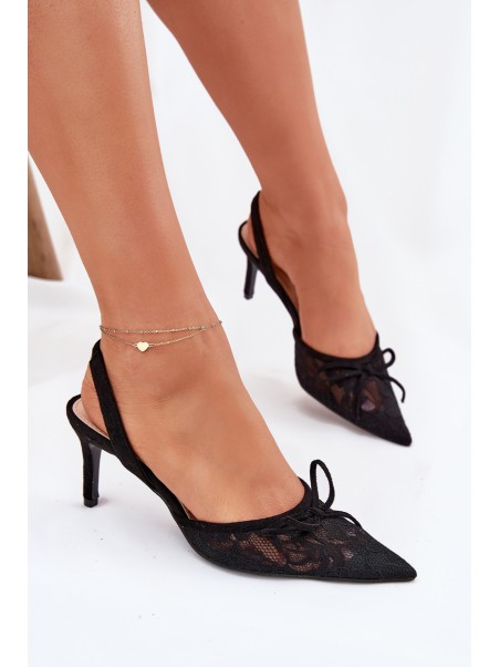 Lace Stiletto Heels With Open Back Black Annivirae