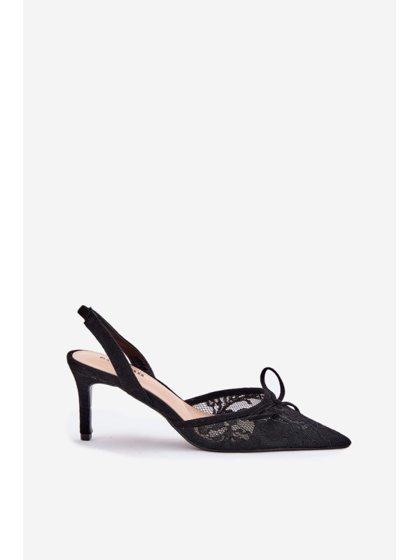 Lace Stiletto Heels With Open Back Black Annivirae
