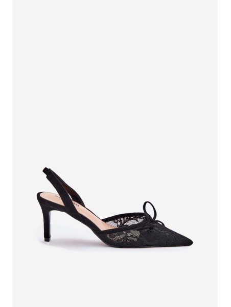 Lace Stiletto Heels With Open Back Black Annivirae