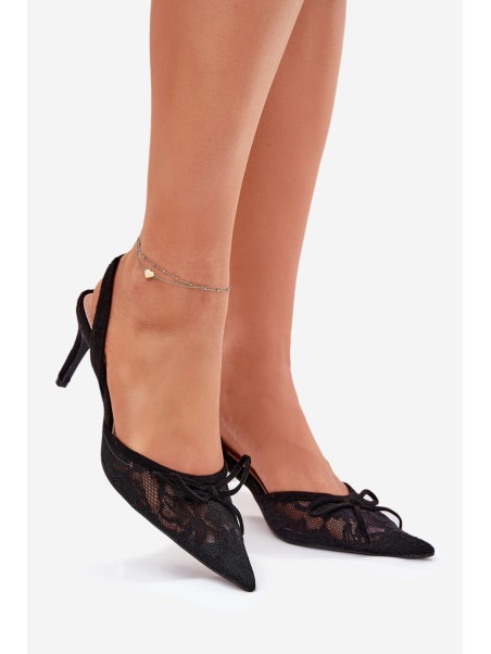 Lace Stiletto Heels With Open Back Black Annivirae