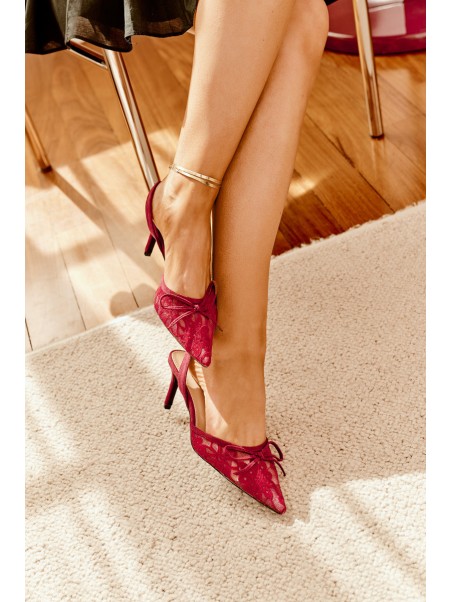 Lace High Heels With Open Back Burgundy Annivirae