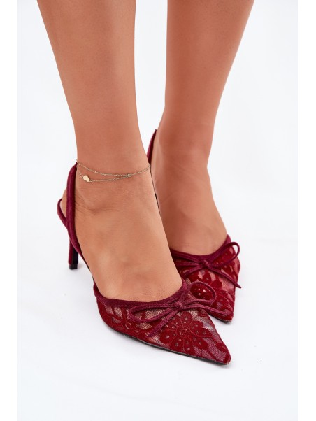 Lace High Heels With Open Back Burgundy Annivirae