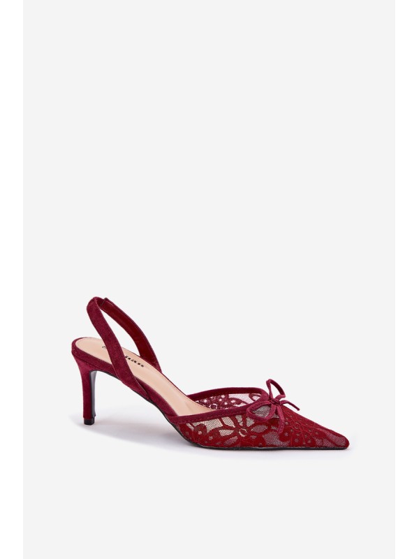 Lace High Heels With Open Back Burgundy Annivirae