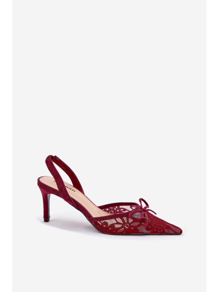 Lace High Heels With Open Back Burgundy Annivirae