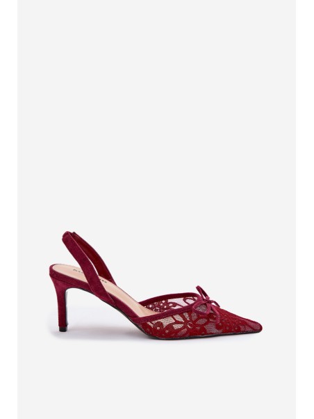 Lace High Heels With Open Back Burgundy Annivirae