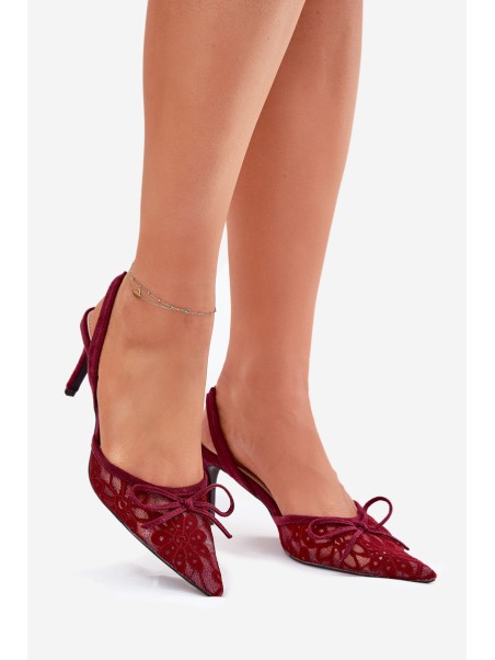 Lace High Heels With Open Back Burgundy Annivirae