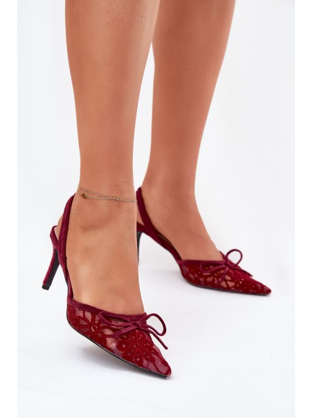 Lace High Heels With Open Back Burgundy Annivirae