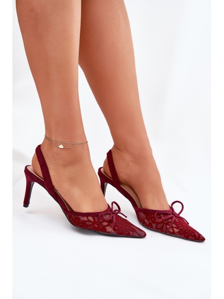 Lace High Heels With Open Back Burgundy Annivirae