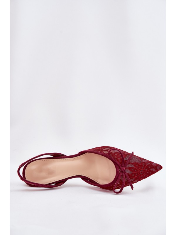 Lace High Heels With Open Back Burgundy Annivirae