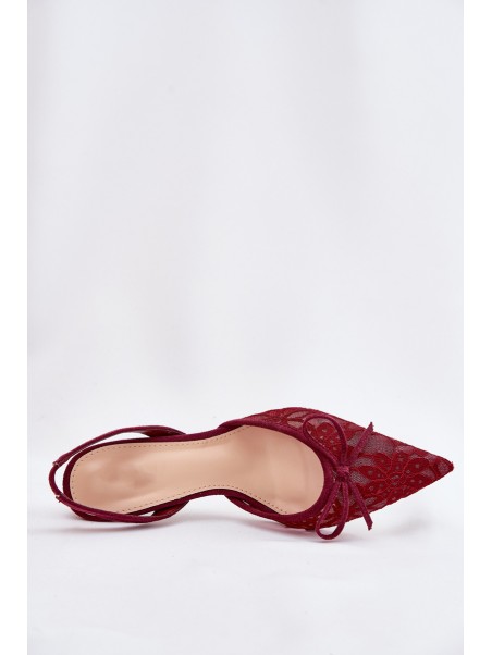 Lace High Heels With Open Back Burgundy Annivirae