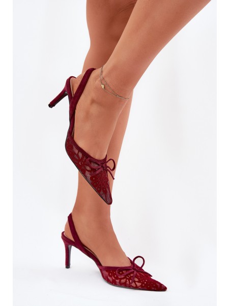 Lace High Heels With Open Back Burgundy Annivirae