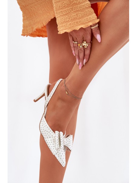 Embellished Heels With Open Back And Bow White Nilandriela