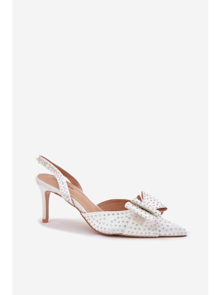 Embellished Heels With Open Back And Bow White Nilandriela