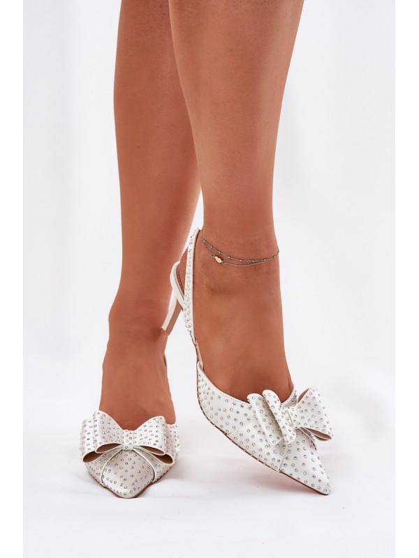 Embellished Heels With Open Back And Bow White Nilandriela