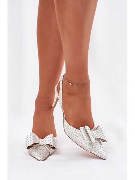 Embellished Heels With Open Back And Bow White Nilandriela