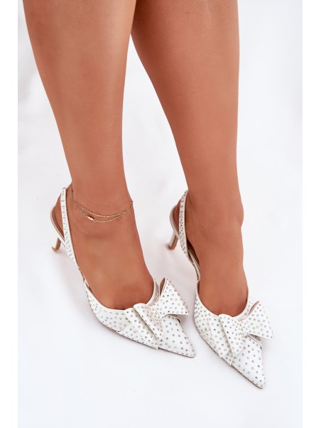 Embellished Heels With Open Back And Bow White Nilandriela
