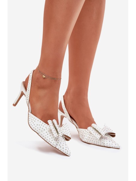 Embellished Heels With Open Back And Bow White Nilandriela