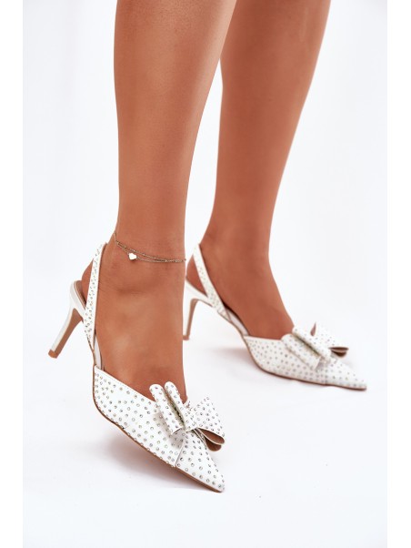 Embellished Heels With Open Back And Bow White Nilandriela
