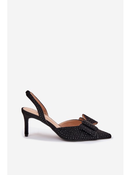 Embellished Stilettos With Open Heel And Bow Black Nilandriela
