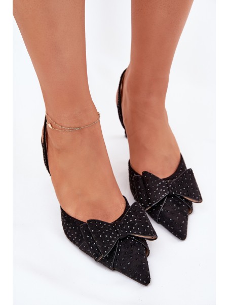 Embellished Stilettos With Open Heel And Bow Black Nilandriela