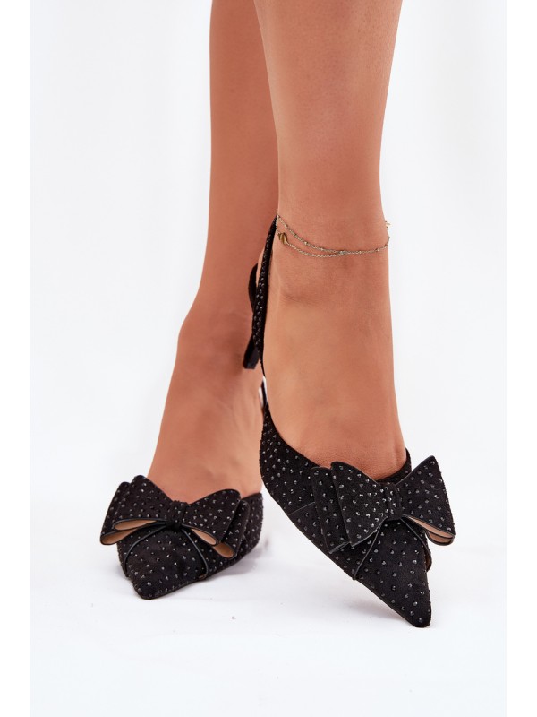 Embellished Stilettos With Open Heel And Bow Black Nilandriela