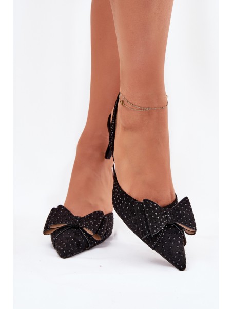 Embellished Stilettos With Open Heel And Bow Black Nilandriela