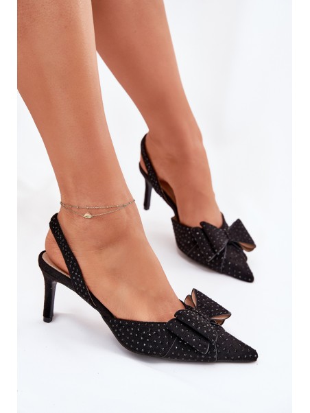 Embellished Stilettos With Open Heel And Bow Black Nilandriela