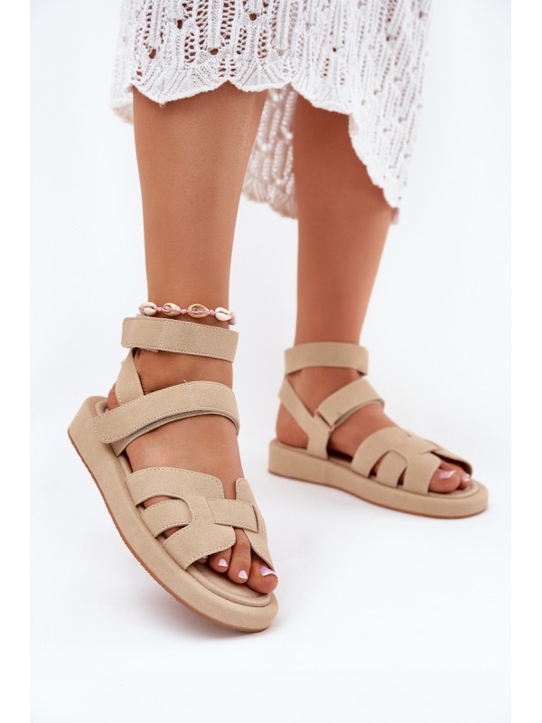 Women's Sandals With Velcro Beige Uvissa