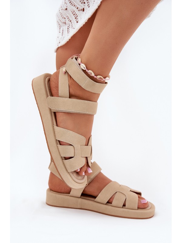 Women's Sandals With Velcro Beige Uvissa 2