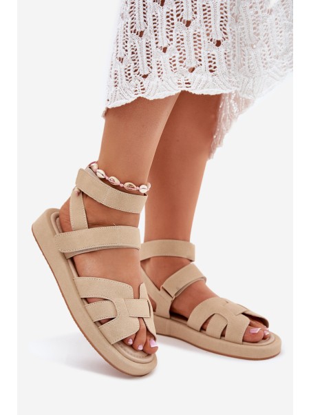 Women's Sandals With Velcro Beige Uvissa