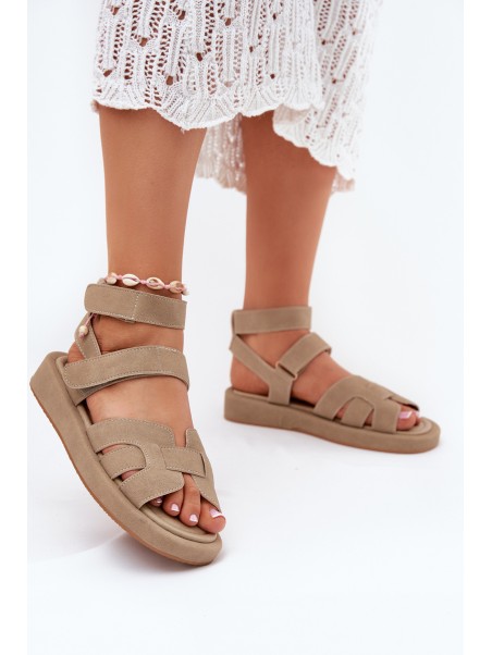 Ladies Sandals With Velcro Khaki Uvissa
