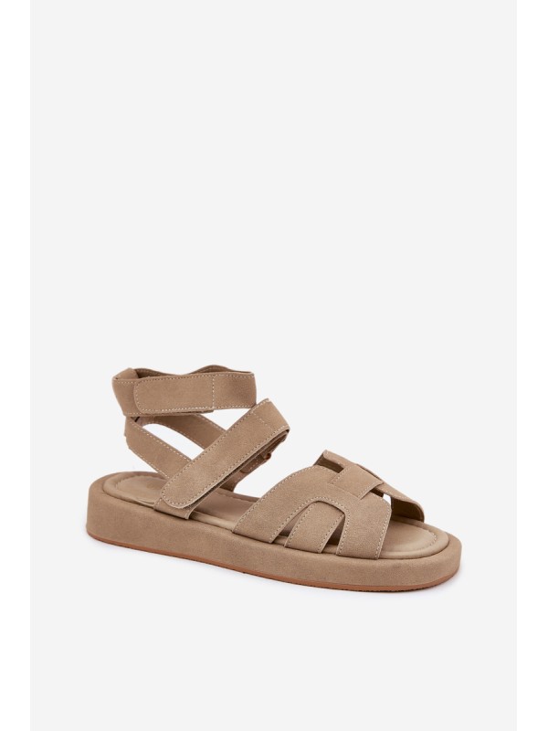 Ladies Sandals With Velcro Khaki Uvissa