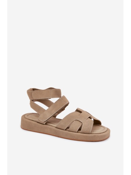 Ladies Sandals With Velcro Khaki Uvissa