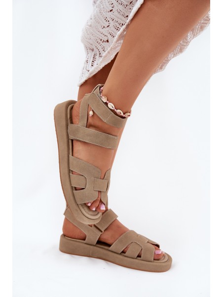 Ladies Sandals With Velcro Khaki Uvissa