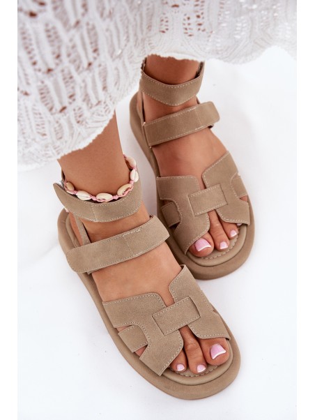 Ladies Sandals With Velcro Khaki Uvissa