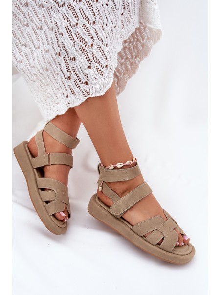 Ladies Sandals With Velcro Khaki Uvissa