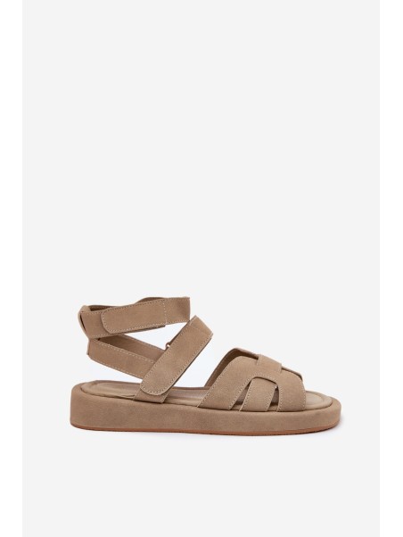 Ladies Sandals With Velcro Khaki Uvissa