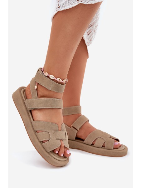 Ladies Sandals With Velcro Khaki Uvissa