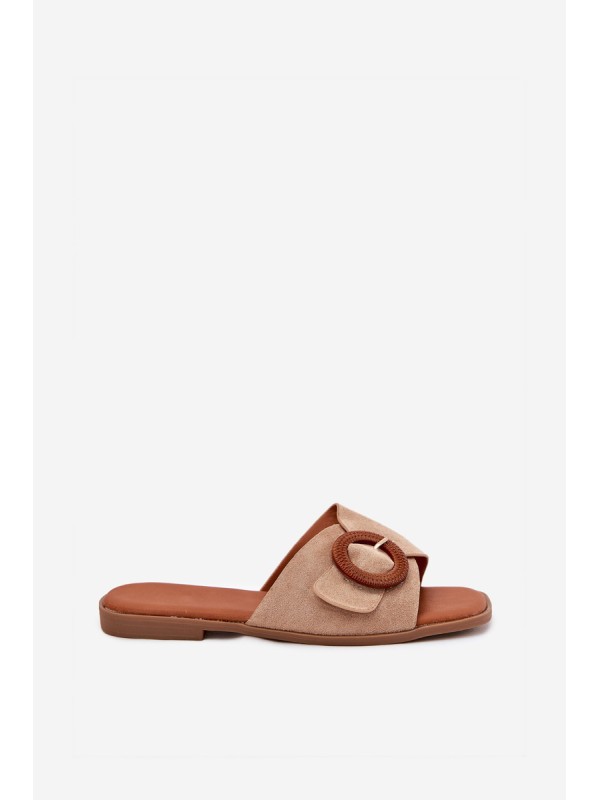 Womens Flat Heeled Sandals With Buckle Beige Lanoni